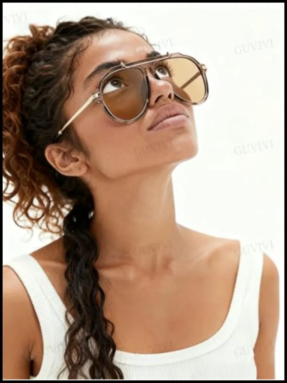 Oversized Aviator Sunglasses Gold Metal Retro 70s Tangle-Free UV400